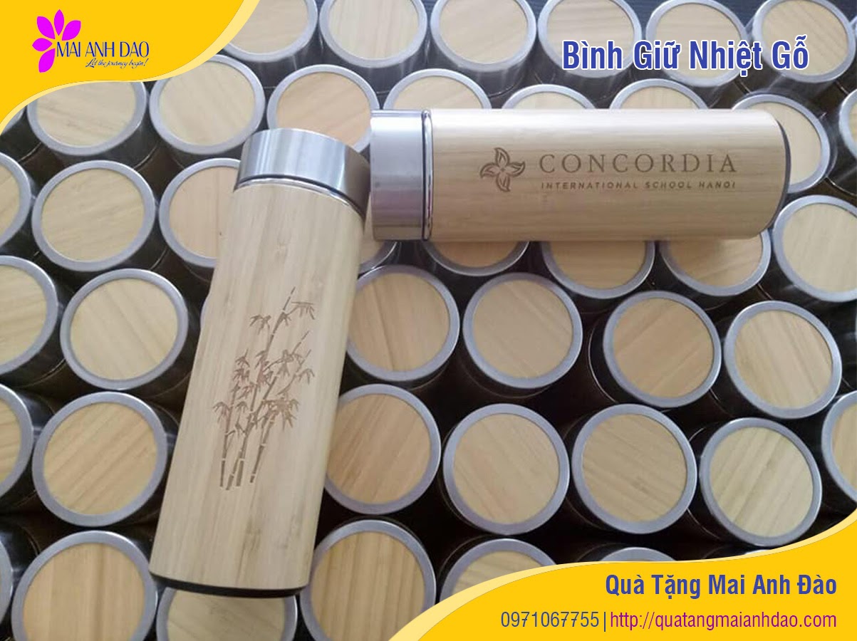 Bình Giữ Nhiệt Gỗ Khắc Logo